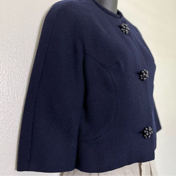 Hattie Carnegie Textured Jacket Vintage 50s Collarless Topper Crop Small Medium - Picture 7 of 10